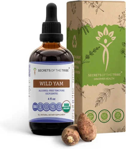 Miniatura 9 de Secrets of the Tribe Wild Yam Tintura orgánica sin alcohol USDA (glicerita) 695 mg de ñame silvestre cultivado responsablemente (Dioscorea Villosa)
