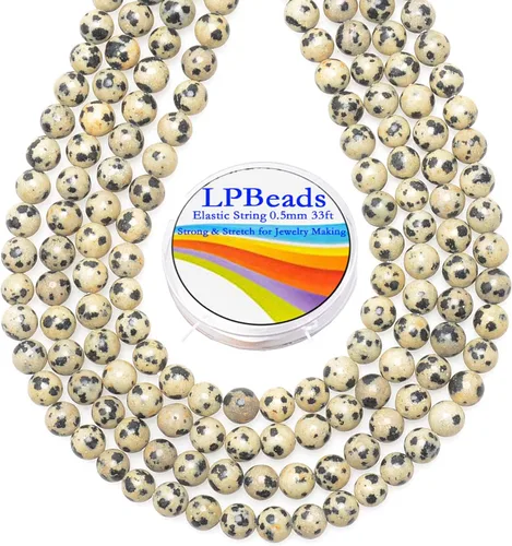 Miniatura 26 de LPBeads 100 piezas de cuentas sueltas de jade blanco natural pulido de 8 mm y redondo con cordón elástico para hacer joyas y pulseras Jade blanco
