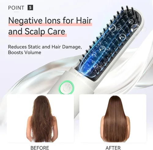 Miniatura 2 de ANLAN Cepillo alisador de pelo inalámbrico portátil para viajes, mini peine alisador iónico caliente para mujeres, recargable y apto para viajes