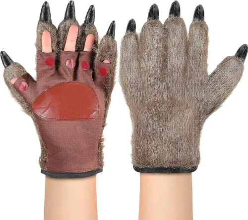 Guantes de Halloween con garras de lobo peludo de animales de la pata de la bestia de las manos de la bestia para los favores de la fiesta de