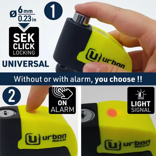 Miniatura 5 de Candado con alarma para el disco de freno Urban UR6 para motocicleta y bicicleta de 0.23 in y 120 dB, universal, resistente al agua con cable