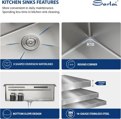 Miniatura 6 de Sarlai - Fregadero de cocina de cascada de 31 pulgadas, de montaje superior - 31x20 Fregadero de cocina con borde y estación de trabajo, de acero