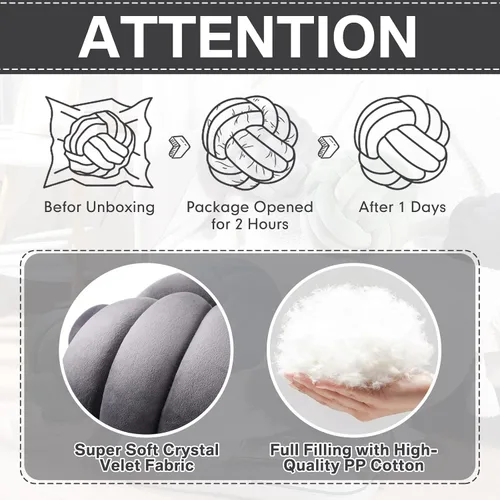 Miniatura 5 de Namalu 2 piezas de almohadas de bola de nudo, almohadas de felpa redondas estéticas, almohadas de cojín suaves para aliviar el estrés, lindas Gris