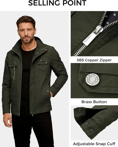 Miniatura 4 de Wantdo chaqueta cierre frontal liviana cuello parado de algodón para hombre