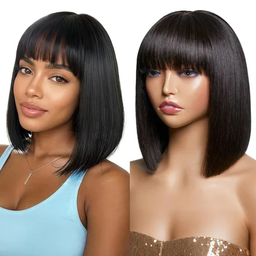 Miniatura 13 de Straight Human Hair Wigs with Bangs 180% Density 2x4 Lace Front Wigs with Bangs Closure Wear and Go Glueless Wigs 100% Brazilian Virgin Human Hair