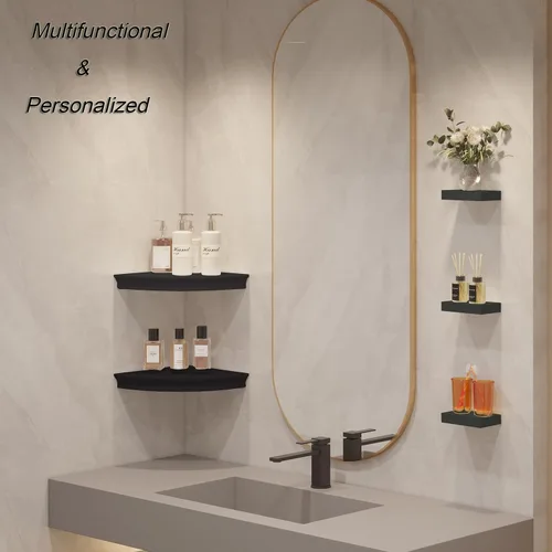 Miniatura 6 de HAO - Estante de esquina flotante invisible para montar en la pared, forma radial, patrón de agujero de alambre, perfecto para dormitorio, baño
