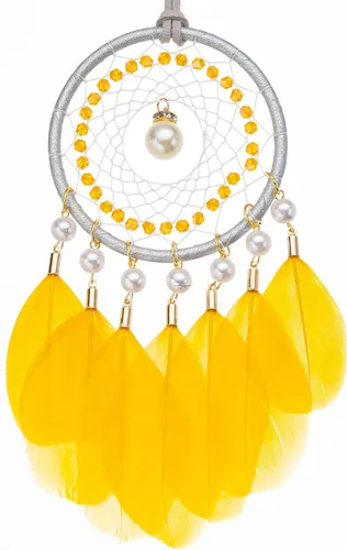 Miniatura 9 de Mini atrapasueños – Pluma de ganso con perla de lujo, cuero natural, pequeño atrapasueños hecho a mano para dormitorio, atrapasueños para niñas, Rosa