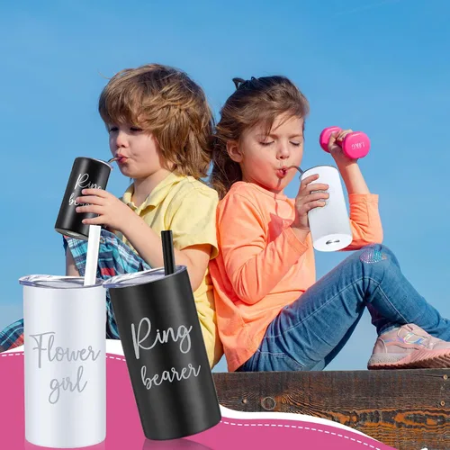 Miniatura 6 de Sieral 2 vasos de acero inoxidable con pajita, de 16 onzas, con diseño de flores para niña, con botella de agua y pajita, regalo para propuesta