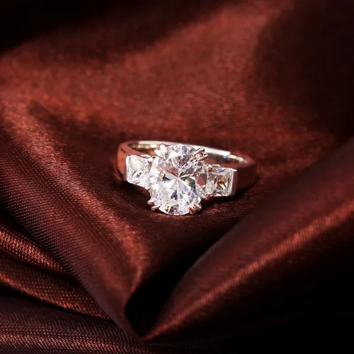 Miniatura 2 de Mwring PVD - Anillo de compromiso de moissanita para mujer, anillo de boda de plata de ley 925 con chapado en oro de 18 quilates, anillo