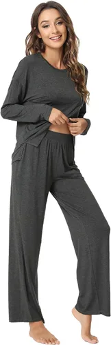 Miniatura 4 de NACHILA Pijamas para mujer, viscosa hecha de bambú, conjuntos de pijama de manga larga, cómodos pijamas plisados
