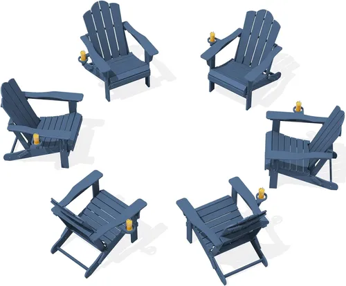 Miniatura 35 de Silla plegable ajustable KINGYES Adirondack, sillas reclinables Adirondack de 3 posiciones con portavasos, Adirondack de HDPE resistente a