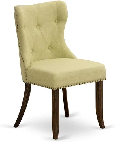 Miniatura 5 de East West Furniture SIP7T37 Sion Modern Parson - Juego de 2 sillas tapizadas de tela de lino con botones copetudos y ribete de clavo, juego de 2