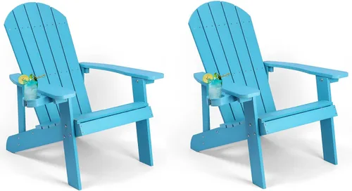 Miniatura 25 de Silla Adirondack, sillas de plástico resistentes a todo tipo de clima, con soporte para tazas, 5 pasos fáciles de instalar, sillas de exterior