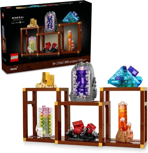 LEGO Ideas Mineral Collection - Juego de construcción para adultos, a partir de 18 años, decoración de dormitorio u oficina con 3 estantes de