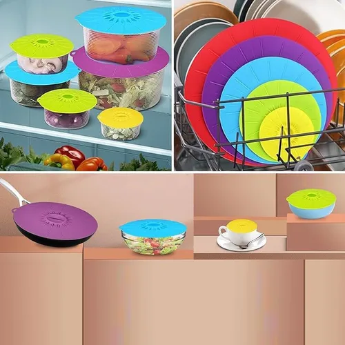 Miniatura 6 de Tapas de silicona – Cubierta resistente al calor para salpicaduras de microondas (paquete de 5), tapas de succión de silicona reutilizables