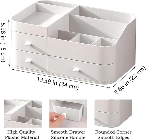 Miniatura 4 de Organizador de maquillaje blanco para tocador, con 3 cajones, gran capacidad, ideal para maquillaje, cosméticos, cuidado de la piel, adecuado