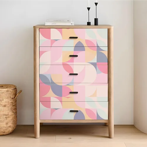 Miniatura 7 de VEELIKE Papel tapiz geométrico rosa suave para despegar y pegar, papel de contacto geométrico rosa para armarios, estantes, paredes, 17.7 x 118