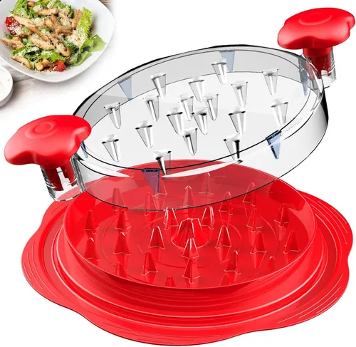 SURETIVIAN Desmenuzadora de Pollo Desmenuzadora de Pechuga de Pollo Grande Herramienta Giratoria con Cepillo y Tenedor, Máquina Desmenuzadora de Rojo