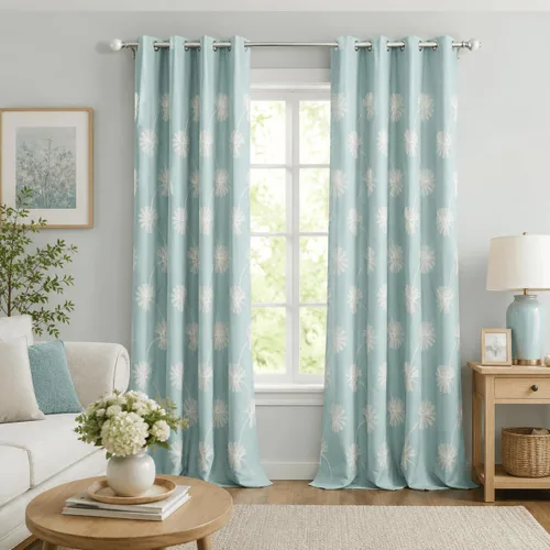 Miniatura 25 de VOGOL - Cortinas con ojales bordadas con patrón floral elegante de lino sintético, 2 paneles, 60% opacas con aislamiento térmico, cortinas pesadas