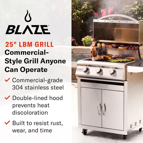 Miniatura 2 de Blaze Prelude LBM - Parrilla de gas natural incorporada Barbacoa de 3 quemadores de 25 pulgadas con 42,000 BTU Construcción de acero inoxidable