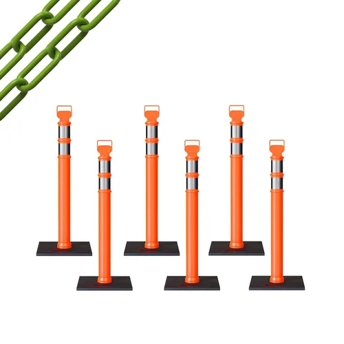 Miniatura 65 de Trafford Industrial - Paquete de 6 postes de delineador de 45 pulgadas, collares reflectantes de 3 pulgadas, base de goma de 10 libras