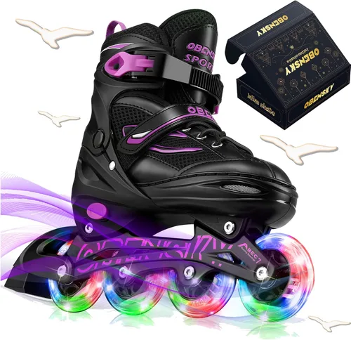 Miniatura 9 de Patines en línea ajustables para niños y niñas de 4 a 12 años, cuchillas de patines para niños con ruedas completamente iluminadas, divertidos