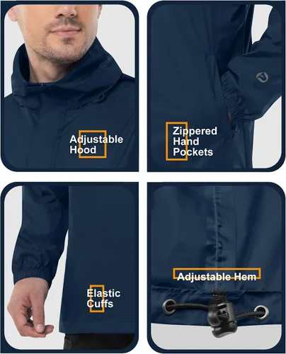 Miniatura 63 de Outdoor Ventures Chaqueta de lluvia para hombre, impermeable, ligera, plegable, para senderismo, golf, correr
