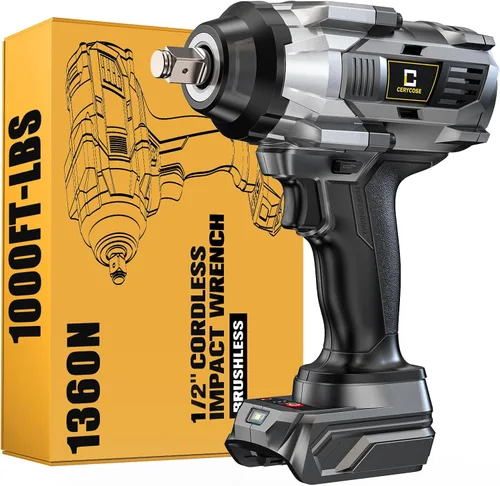 Llave de impacto inalámbrica de 1/2 pulgada compatible con batería Dewalt, 1000 pie-libras (1360 N.m) pistola de impacto eléctrica sin escobillas