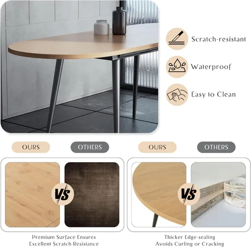 Miniatura 6 de Mesa de comedor extensible de 75 x 32 pulgadas, mesa ovalada de madera con patas de metal, ahorro de espacio, extensible de 59 a 75 pulgadas