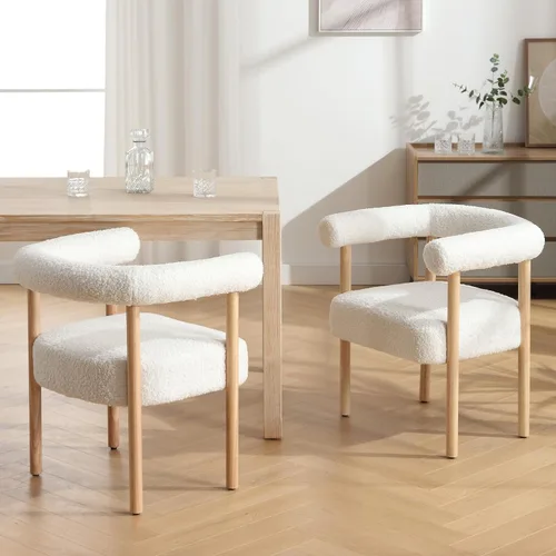 RIVOVA Juego de 2 sillas de comedor blancas de bouclé, sillas de comedor tapizadas modernas, sillas de cocina y comedor con respaldo curvo y sillas