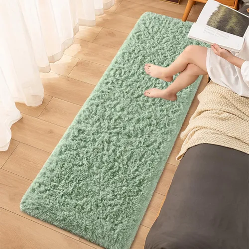 Miniatura 5 de Alfombras verdes suaves para dormitorio, alfombra de noche de 2 x 6 pies, alfombras esponjosas de felpa, alfombra de área moderna peluda para sala