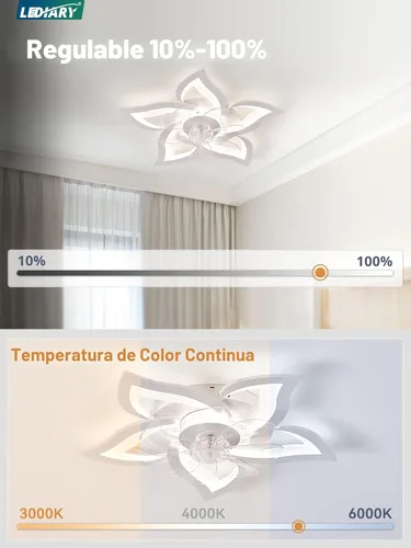 Miniatura 2 de LEDIARY Ventiladores de Techo con Flores y Luces, Ventilador de Techo Moderno Pequeño de Perfil Bajo de 27 Pulgadas, Lámpara de Techo LED Regulable