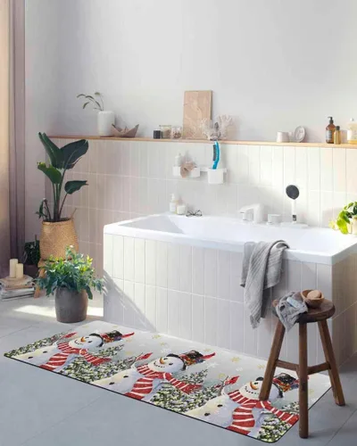 Miniatura 4 de Tapete de baño de muñeco de nieve de Navidad para bañera, antideslizante, de secado rápido y absorbente, tierra de diatomeas, fregadero, dormitorio