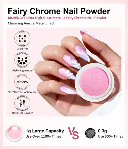 Miniatura 5 de Polvo de uñas cromado y perla, efecto de hadas, polvo de uñas rosa cromado, blanco, perlado aurora, sirena, iridiscente, cromo, polvo, espejo Polvo