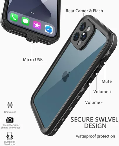 Miniatura 3 de Funda impermeable diseñada para iPhone 12 Mini, funda de cuerpo completo a prueba de golpes con protector de pantalla, a prueba de polvo para iPhone
