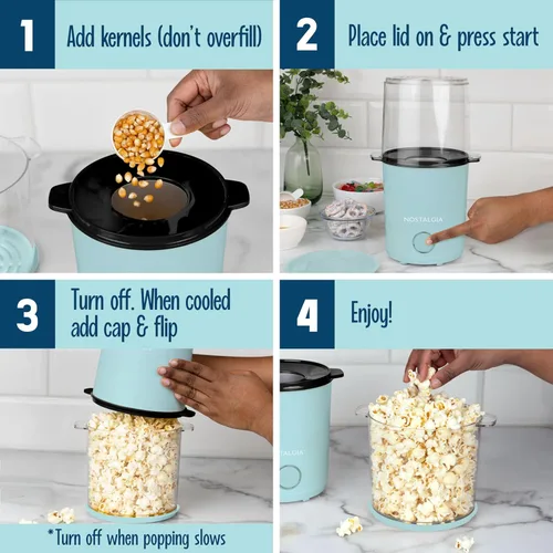 Miniatura 5 de Nostalgia - Máquina de palomitas de maíz con aire caliente de 8 tazas y tazón - Tazón y tapa 2 en 1, taza medidora de 2 oz - Palomitas de maíz sin