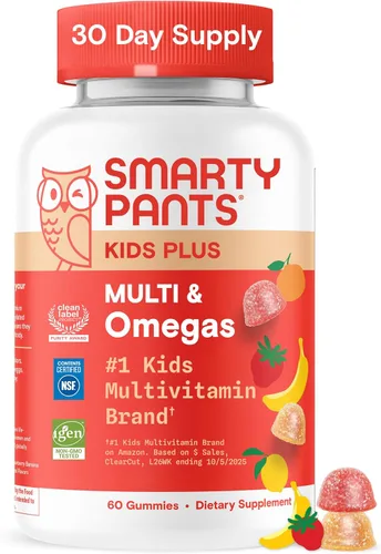 SmartyPants Gomitas multivitamínicas para niños, fórmula mejorada: Omega 3 (DHA/EPA), vitaminas D3, C, B12, B6, vitamina A, K y zinc, sin gluten,