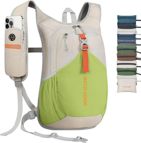 Miniatura 10 de BECOJADDE - Mochila de senderismo pequeña de 15 L para hombres y mujeres, plegable y ultraligera, para viajes, camping y actividades al aire libre