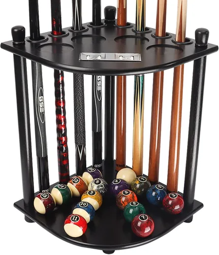GSE Games & Sports Expert Estantes para tacos de billar con soporte de suelo estilo esquinero con contadores de puntuación, contiene tacos de