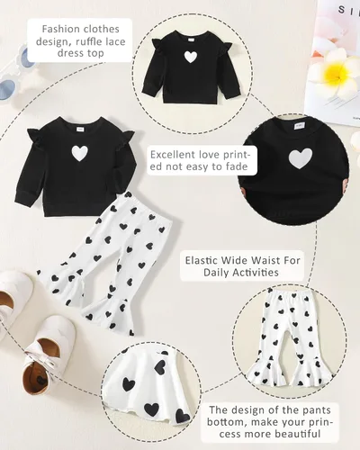 Miniatura 4 de NZRVAWS Conjunto de ropa para bebé niña pequeña y niña, conjunto de sudadera con corazón y pantalón largo