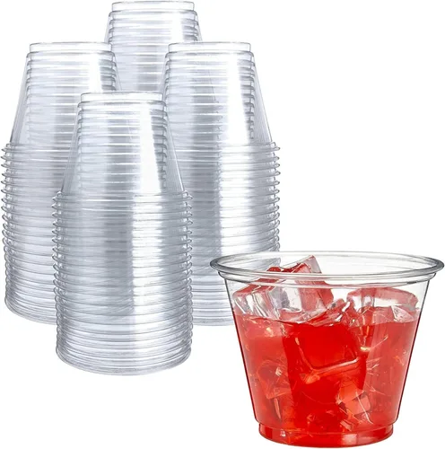 Miniatura 13 de Prestee Paquete de 100 vasos de plástico desechables con borde dorado de 9 onzas para embutidos, bodas, fiestas y eventos, elegantes tazas de cóctel