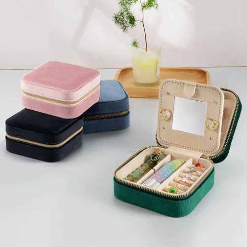 Miniatura 2 de ilycase Joyero de terciopelo, organizador de joyas de viaje, organizador de aretes con espejo, estuche de viaje para joyas, joyero de viaje (negro)