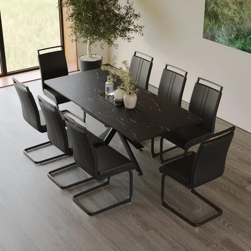 Miniatura 15 de Mesa de comedor de mármol para 4-8, mesa de comedor extensible de 62.4 a 78.15 pulgadas, mesa de cocina moderna, mesa rectangular que ahorra espacio