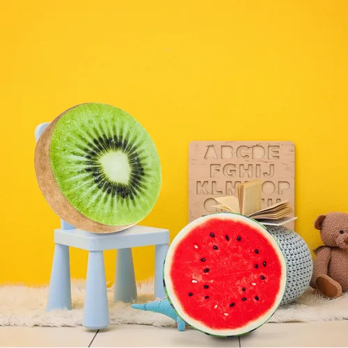Miniatura 3 de HYSEAS Almohadas redondas de 14 pulgadas de sandía, impresión 3D, cojines decorativos de felpa divertida de frutas para sofá, silla, suelo, sofá