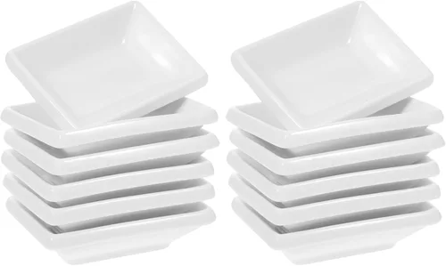 Miniatura 9 de Cabilock 6 cuencos de cerámica para salsa, platos de salsa de soja blanca de 3.3 pulgadas, platos rectangulares pequeños para condimentos