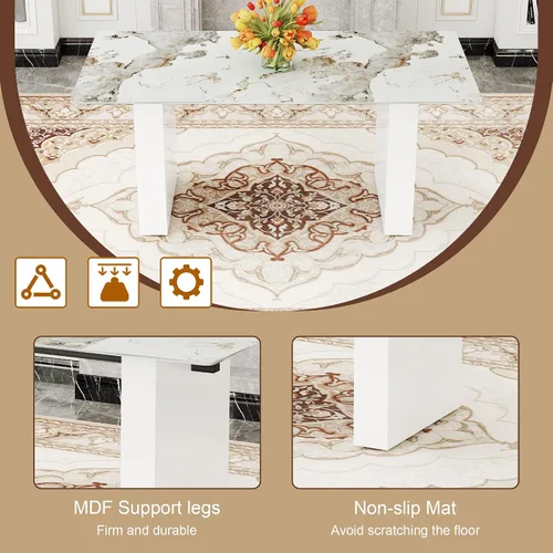 Miniatura 7 de Mesa rectangular grande y moderna con mesa de vidrio estampado de 0.39 pulgadas y patas de mesa grandes, adecuada para cocina, comedor y sala