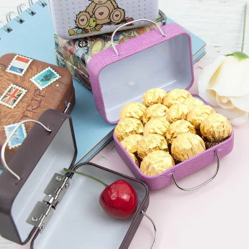 Miniatura 7 de Framendino, Mini maletas cajas de dibujos animados placa de lata caja de regalo caja de caramelo Rectangular Cion contenedor para fiesta boda