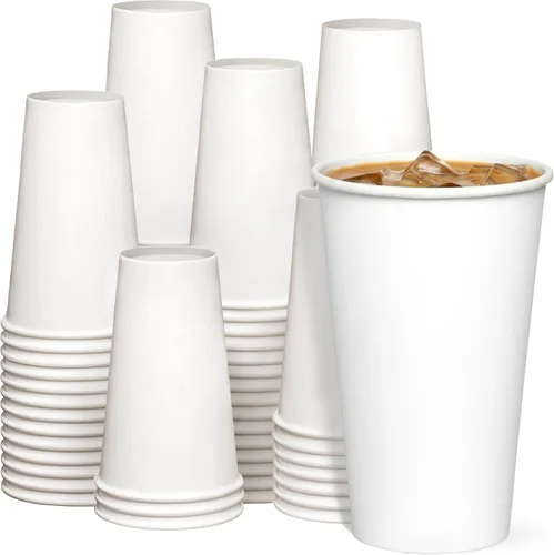 GUSTO Vasos de papel desechables blancos de 16 onzas para bebidas frías y calientes [200 unidades] Tazas de café resistentes y ecológicas para el