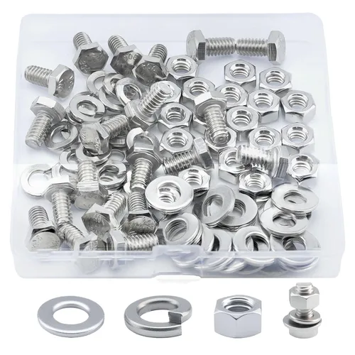 Miniatura 8 de Tornillo de cabeza hexagonal 1/4-20 x1 (20 unidades), tuercas de bloqueo, kits de arandelas planas y de bloqueo, acero inoxidable 304 18-8