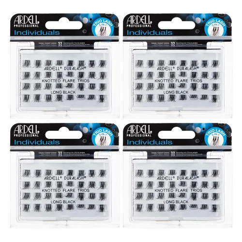 Ardell Pestañas postizas individuales, tríos largos de color negro, racimos de pestañas para bricolaje, volumen acampanado, extensiones de pestañas